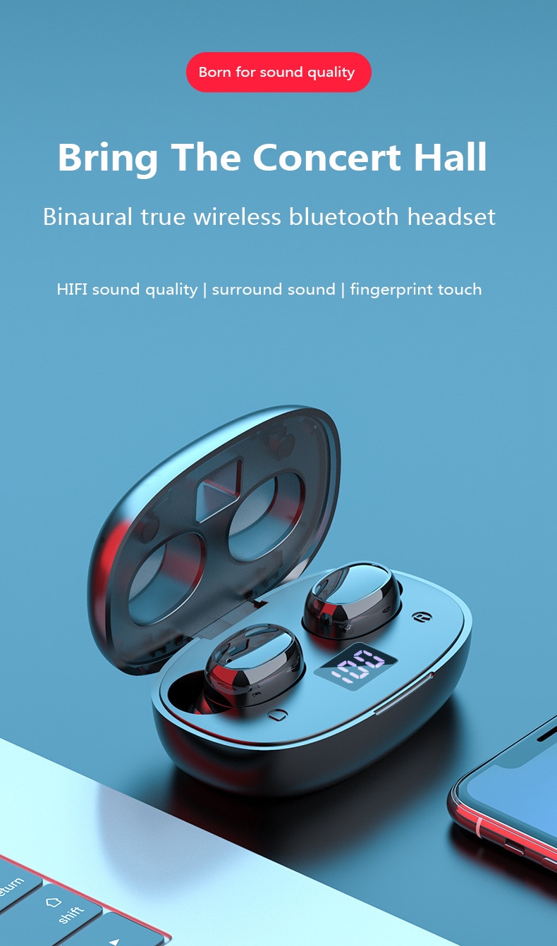 Kiitoo New F9 Wireless Headphones Bluetooth 5.0 Earphone TWS HIFI Mini In-ear Sports Running Headset Waterproof Noise Cancelling