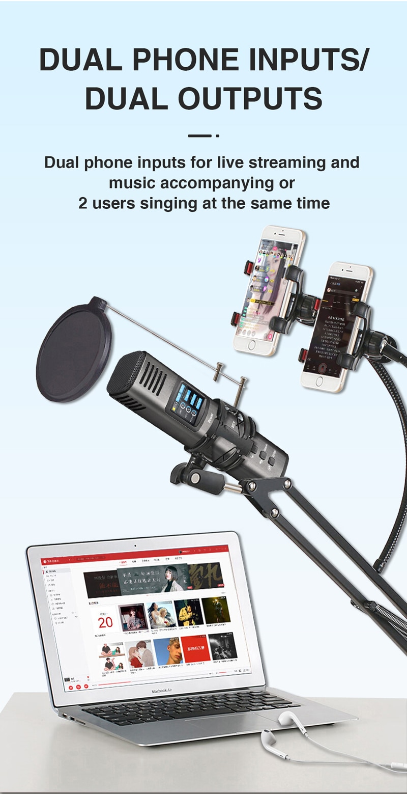 Professional Muti functional DSP Microphone Karaoke Microphone With Speaker USB Condenser Mic For Recording