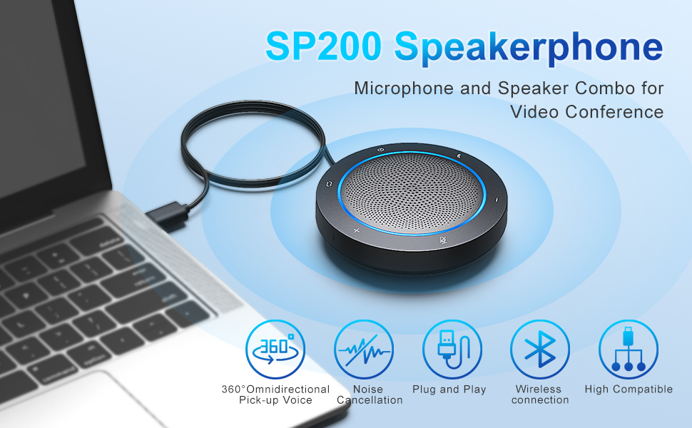 Kaysuda Bluetooth Conference Speakerphone Wireless Microphone Speaker for Phone,Computer,USB Office Speakerphone for Skype,Zoom