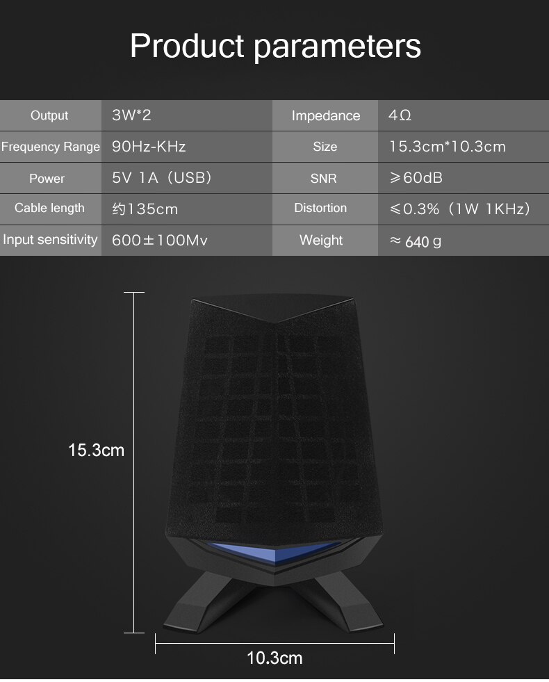 1 Pair Wired Computer Speakers USB AUX Bass Reinforcement PC Speaker for Laptop Desktop Phone 6W 64mm Horn Audio Loudspeaker