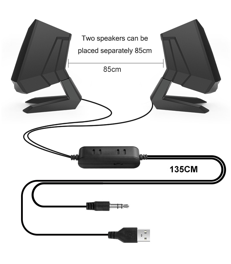 1 Pair Wired Computer Speakers USB AUX Bass Reinforcement PC Speaker for Laptop Desktop Phone 6W 64mm Horn Audio Loudspeaker